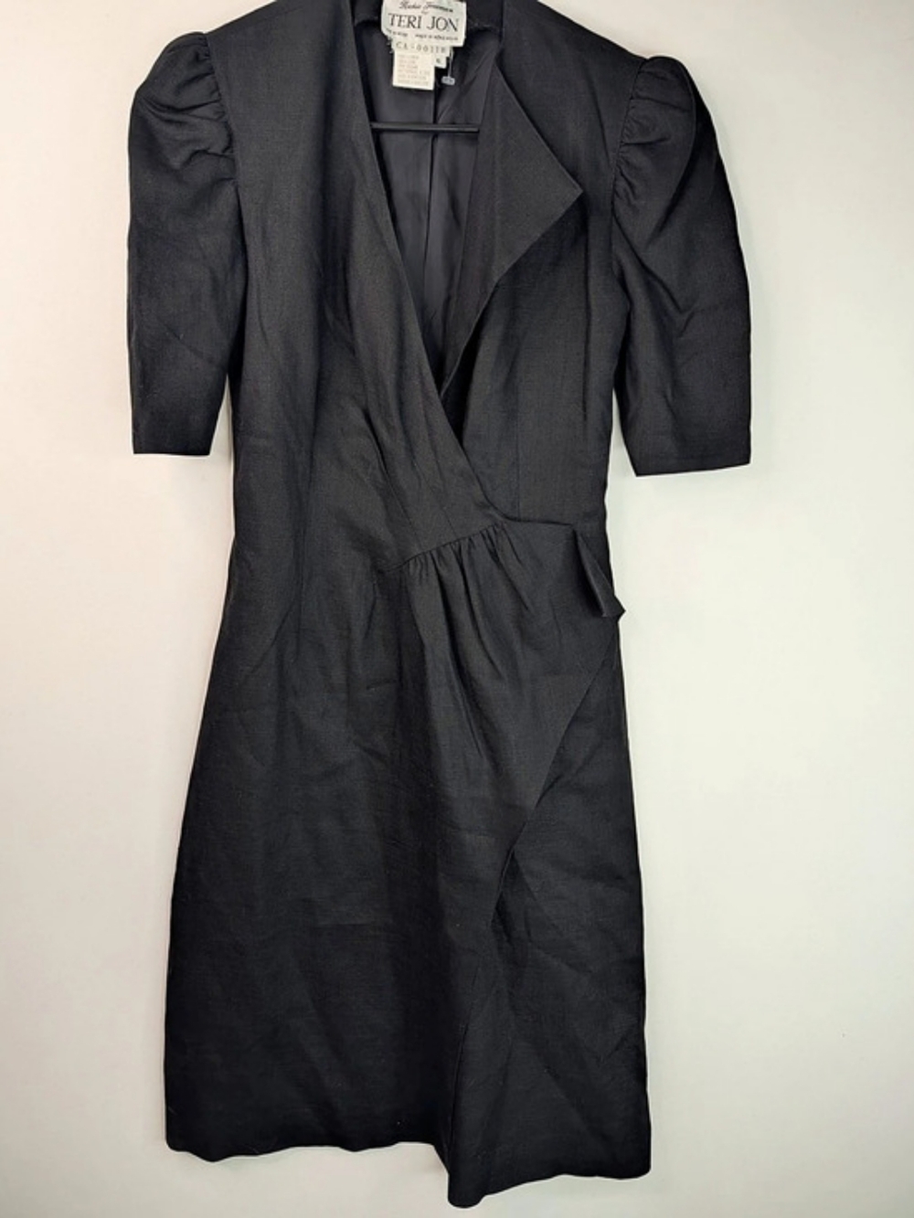 Vintage Teri Jon Black Wrap Maxi Dress Size 6 Like New